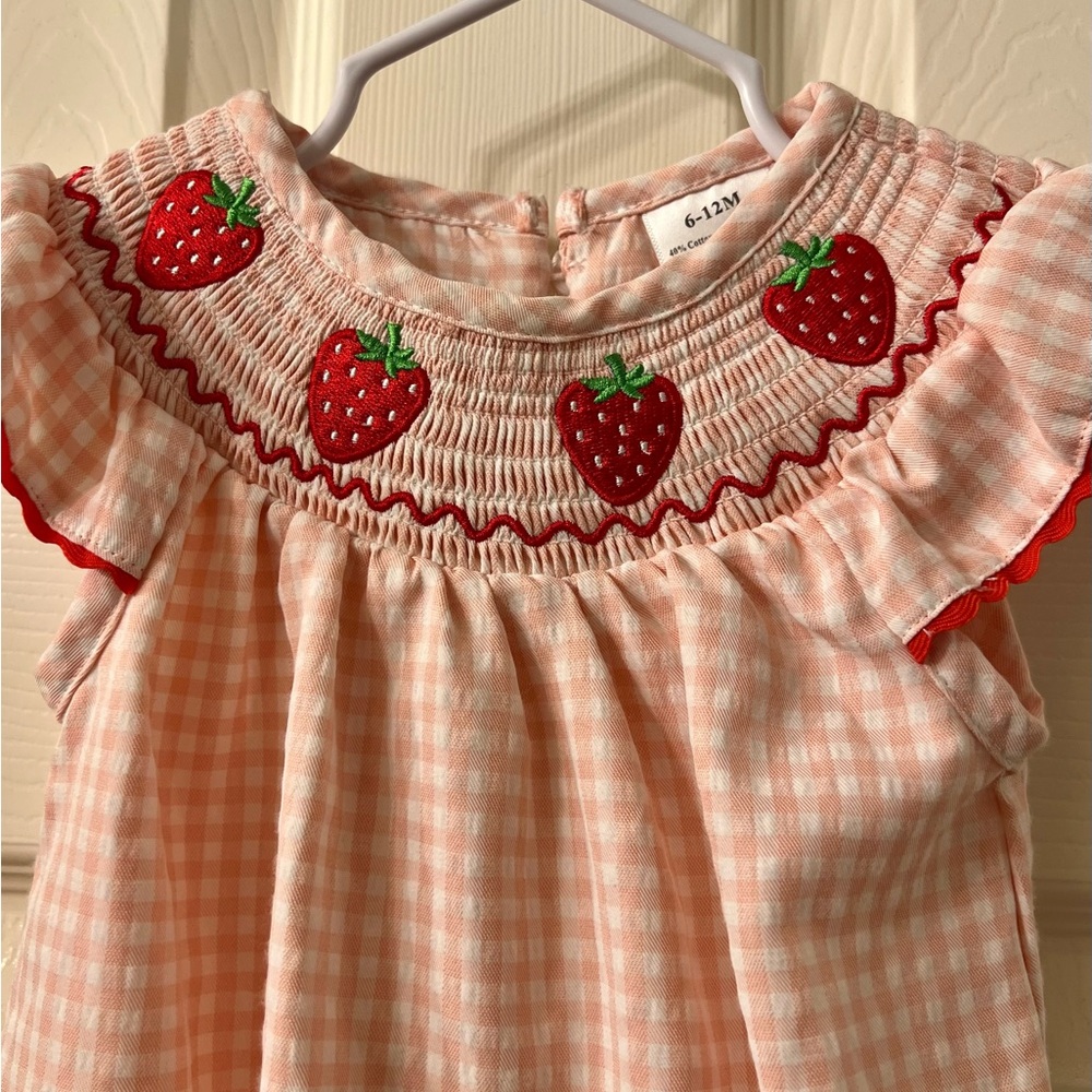 Strawberry Smocked Bubble 6-12 months